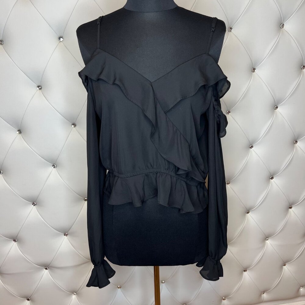 Divided H&M Black Ruffled Asymmetrical Long Sleeve Blouse Size 12